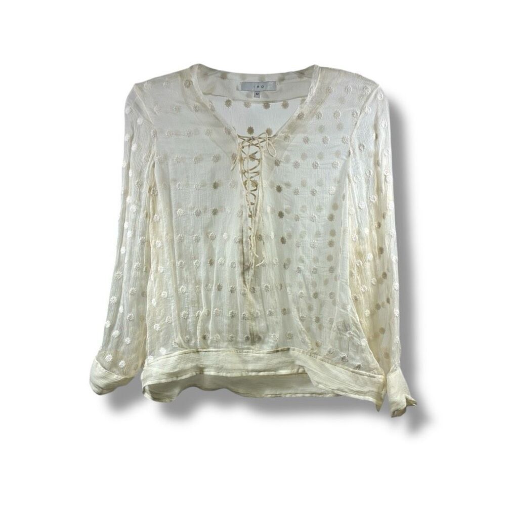 IRO Oltane Polka Dot Embroidered Blouse in Ivory Size 42 (US L 10-12)